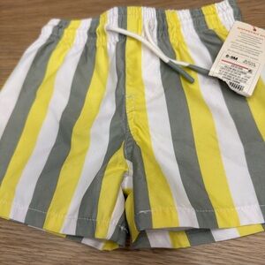Cat & Jack Kids Swim Trunks with Yellow, Gray, and White Stripes